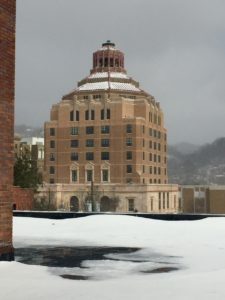 City Hall snowy sunshine vertical