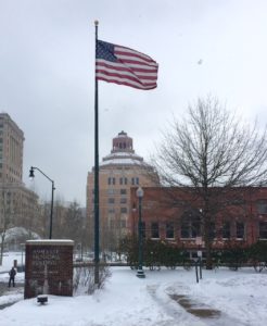 windy snowy city hall
