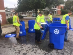 Asheville Sanitation crews delivered the big blue recycle bins to the Hillcrest and Deaverview communities the week of Sept. 26. Recycling expands to these communities Oct. 3.