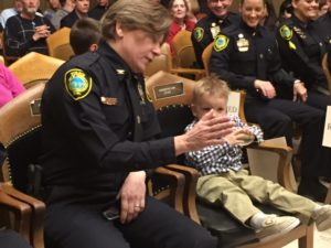 Asheville Police Chief Tammy Hooper speaks with a potential future recruit.