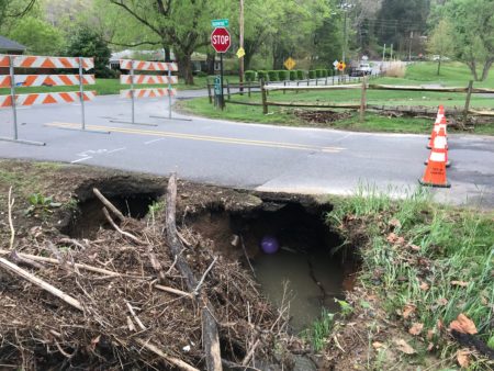 A pipe washout under Inglewood Road at Elk Mountain Scenic Highway prompted its closing until a repair can be made.